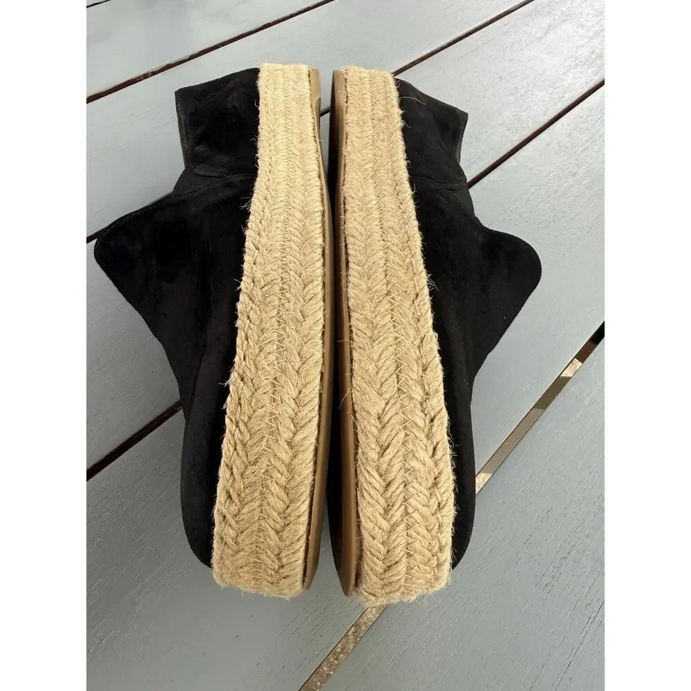 Stuart Weitzman Women's Size 6M Black Beige Suede Espadrille Flats Slip On Shoes